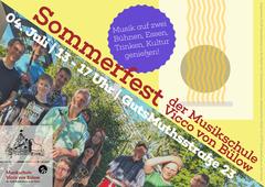 Das Plakat des Sommefestes lädt mit sommerlichen Musikern zum Fest in die Musikschule ein