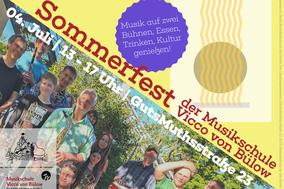 Das Plakat des Sommefestes lädt mit sommerlichen Musikern zum Fest in die Musikschule ein
